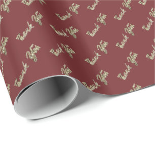 Thank You Elegant Burgundy Gold Typography Pattern Wrapping Paper