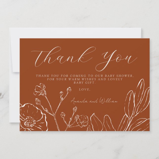 Thank You Elegant Burnt Orange Botanical Leaves  (Front)