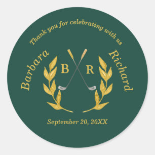 *Thank You Elegant Custom Golf Theme Wedding Classic Round Sticker