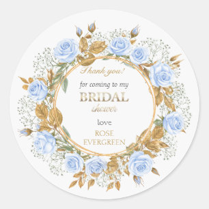 Thank you Elegant Dusty Blue Roses Baby’s Breathe Classic Round Sticker