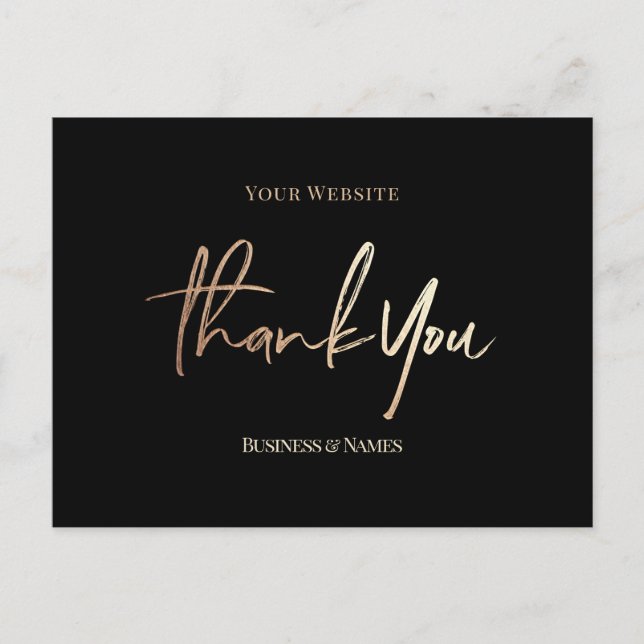 Thank You Elegant Faux Gold Foil Black Business Postcard (Front)