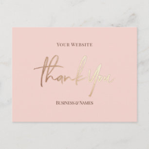Thank You Elegant Faux Gold Foil Pink Business Postcard