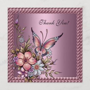 Thank you Elegant Floral Butterfly Pink Card