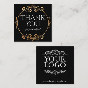 Thank You Elegant Gold Foil Swirls Classic Black Square Business Card
