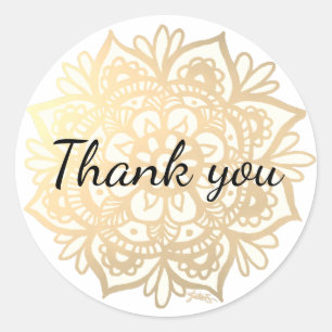 Thank You Elegant Gold Mandala Flower Classic Round Sticker