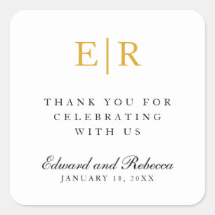 Thank You Elegant Gold Monogram Wedding Square Sticker