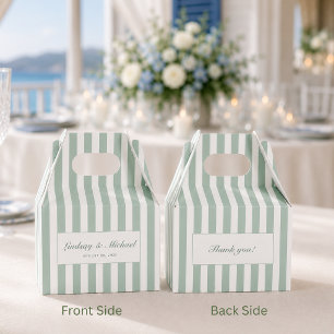 Thank You! Elegant Green Stripes Monogram Wedding Favour Box