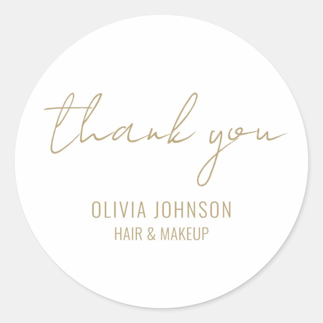 Thank You Elegant Handwriting Gold White  Classic Round Sticker (Front)