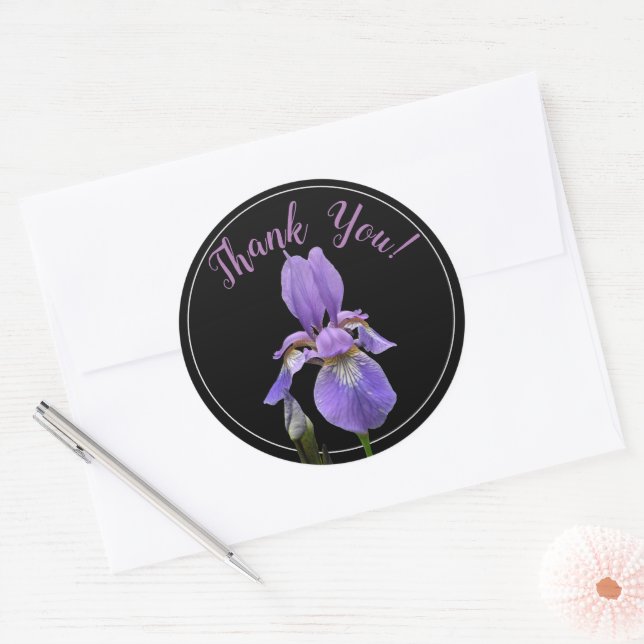 Thank You Elegant Purple Iris Classic Round Sticker (Envelope)