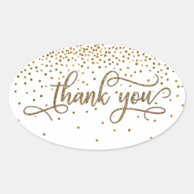 Thank You Elegant Script, Gold Glitter & Confetti Oval Sticker (Front)
