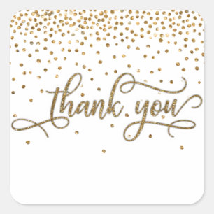 Thank You Elegant Script, Gold Glitter & Confetti Square Sticker