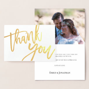 Thank You Elegant Script Photo Wedding Gold Foil Card