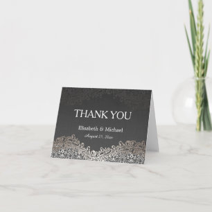 Thank You - Elegant Silver Damask Dark Linen Card