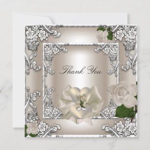 Thank You Elegant Wedding Cream Rose Silver White