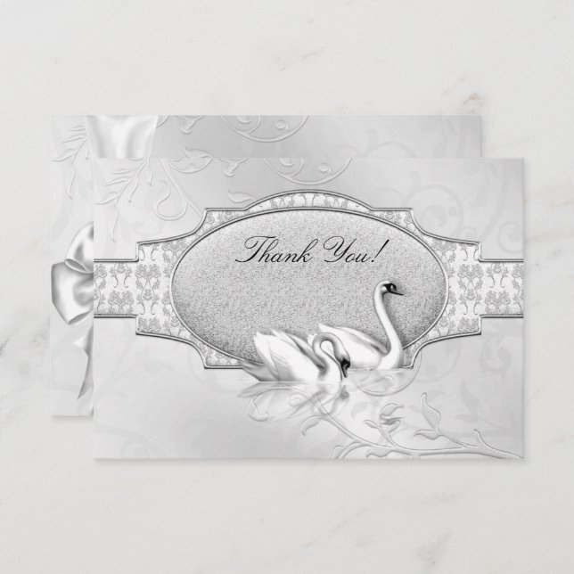 Thank You Elegant Wedding Silver White Swans Heart Invitation (Front/Back)