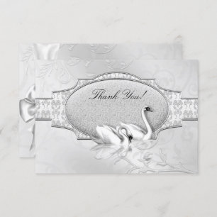 Thank You Elegant Wedding Silver White Swans Heart Invitation