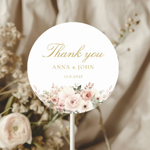 Thank you! Elegant, white, pastel, flower, wedding Classic Round Sticker