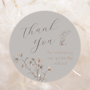 Thank You Elegant Wildflower Customised Wedding  C Classic Round Sticker