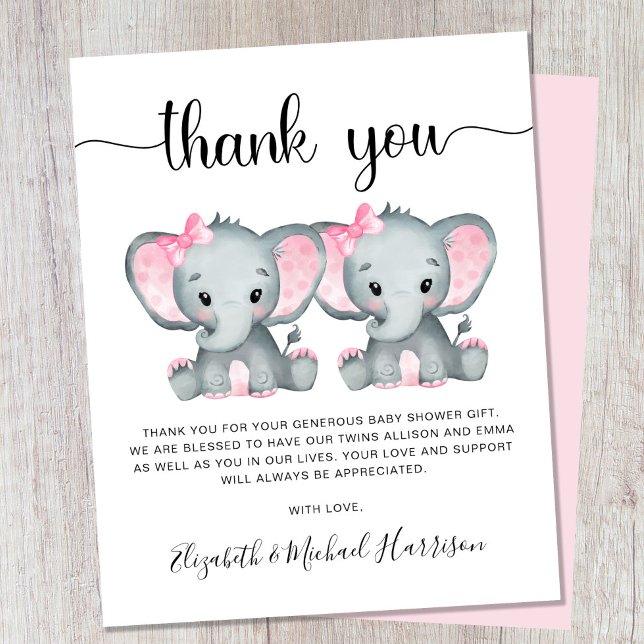 Thank You Elephant Twin Girls Baby Shower (Creator Uploaded)