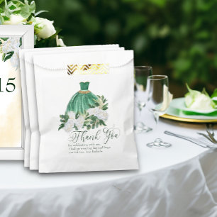Thank You Emerald Green White Peony Princess Gown Favour Bag