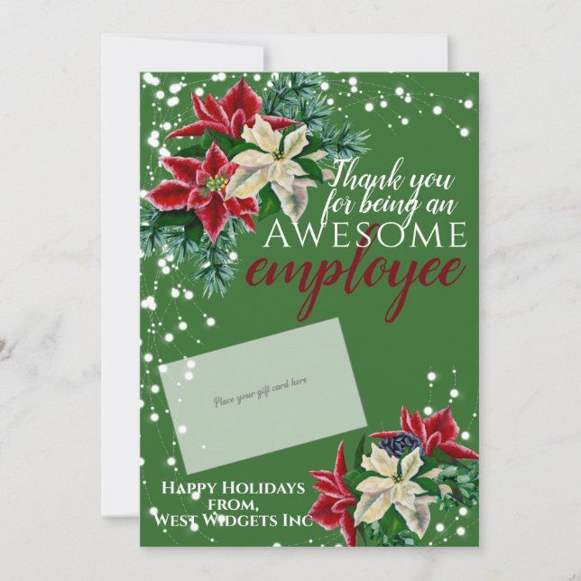 Thank You Employee Green Festive Gift Card Holder (Front)