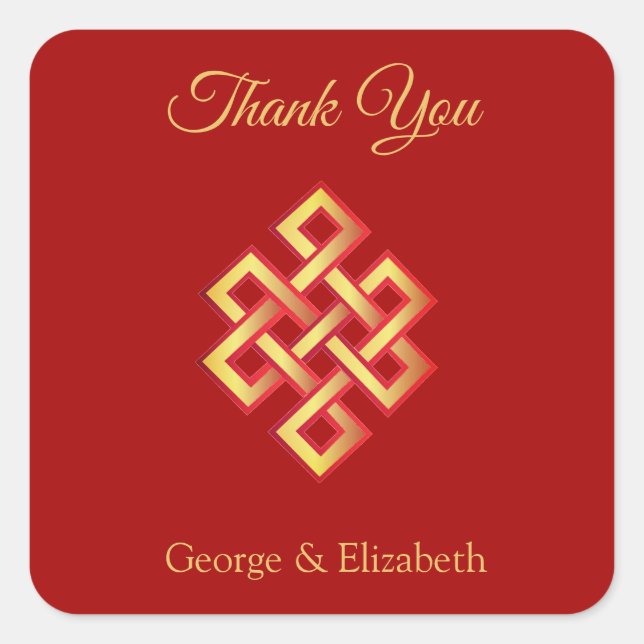 Thank You endless knot on burgundy Square Sticker (Front)