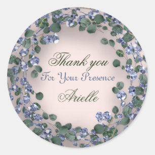 Thank You Eucalyptus Birthday Blue Greenery Rose Classic Round Sticker