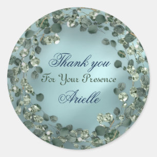 Thank You Eucalyptus Birthday Bride Greenery Aqua Classic Round Sticker