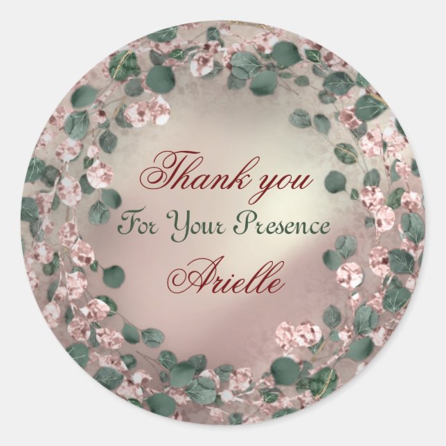 Thank You Eucalyptus Birthday Bride Greenery Blush Classic Round Sticker (Front)