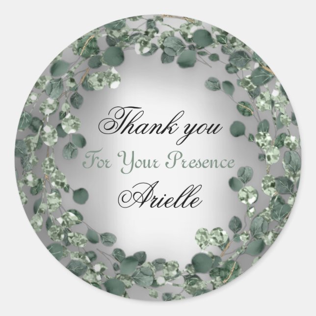 Thank You Eucalyptus Birthday Bride Mint Grey Classic Round Sticker (Front)