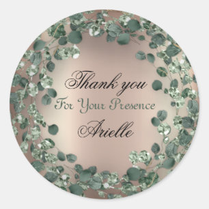 Thank You Eucalyptus Birthday Bride Mint Rose Classic Round Sticker