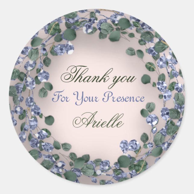 Thank You Eucalyptus Birthday Mint Greenery Blue Classic Round Sticker (Front)