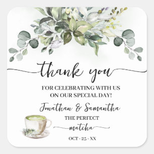Thank You Eucalyptus Matcha Bridal Shower Square Sticker
