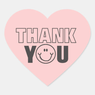 Thank You Face Pink Heart Sticker Label