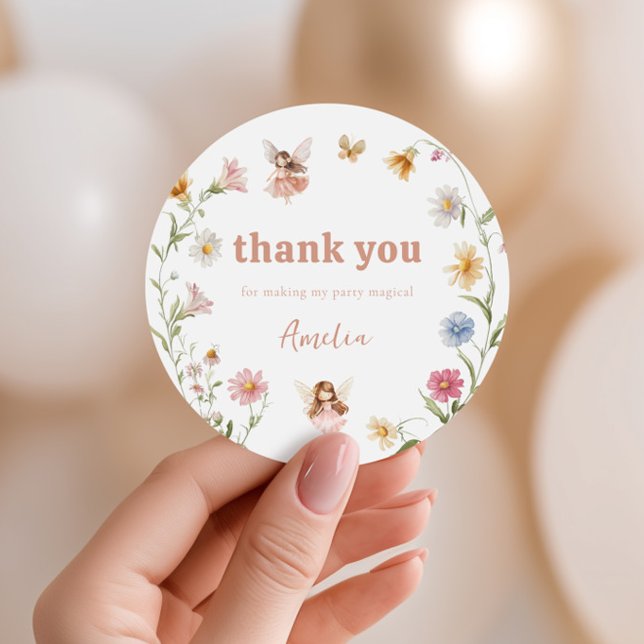 Thank you Fairy Colourful Widflower Girls Birthday Classic Round Sticker (Creator Uploaded)