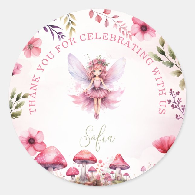 Thank You Fairy First Birthday Enchanted Forest Classic Round Sticker (Front)
