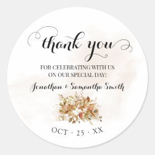 Thank you Fall Eucalyptus Autumn Wedding Classic Round Sticker