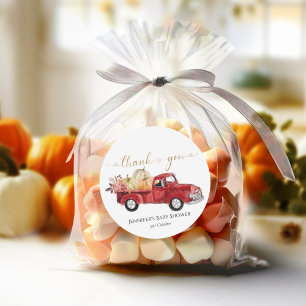 Thank you Fall Red Vintage Truck Baby Shower Classic Round Sticker