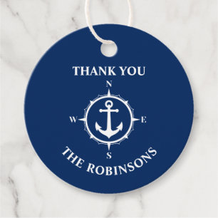 Thank You Family Name Compass Anchor Navy Blue Favour Tags
