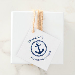 Thank You Family Name Nautical Sea Anchor Navy Favour Tags