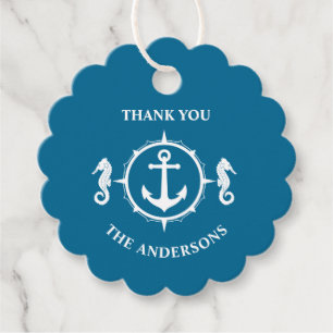Thank You Family Name Seahorse Anchor Aqua Blue Favour Tags