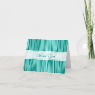 Thank You: Faux Aqua Satin Fabric Texture Thank You Card