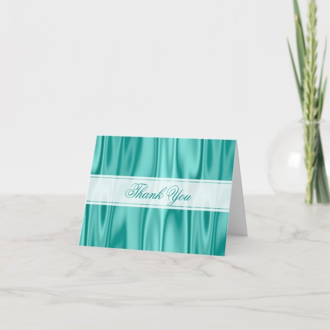 Thank You:   Faux Aqua Satin Fabric Texture You Card (Front)