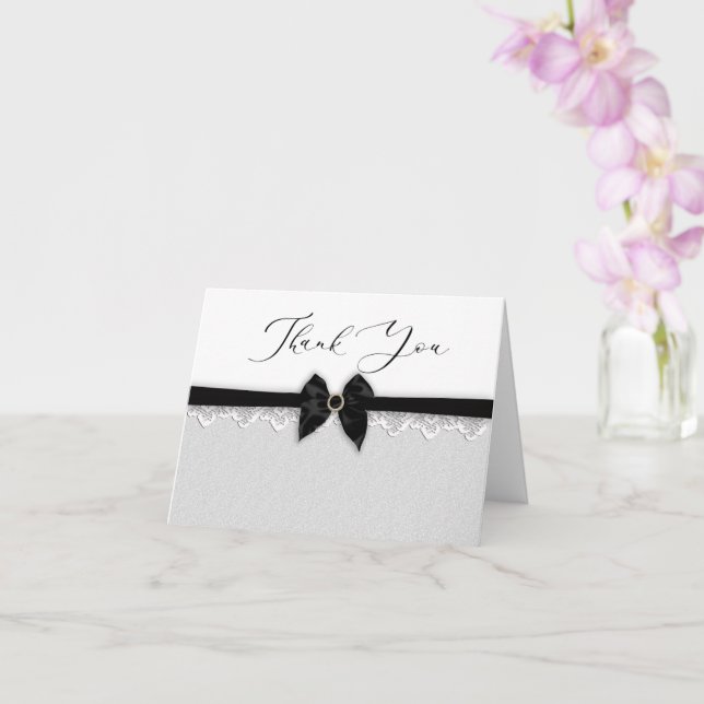 Thank You,  Faux Black Bow/Ribbon, Jewel Pin Card (Orchid)