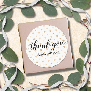 Thank You Faux Glitter Hearts Classic Round Sticker