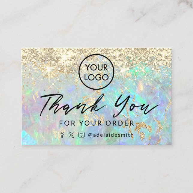 thank you faux glitter opal background business card (Front)