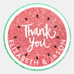 thank you faux glitter watermelon classic round sticker