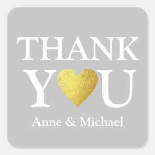 THANK YOU faux gold heart . love wedding Square Sticker