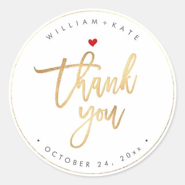 Thank You, Faux Gold Modern Script DIY Background Classic Round Sticker (Front)