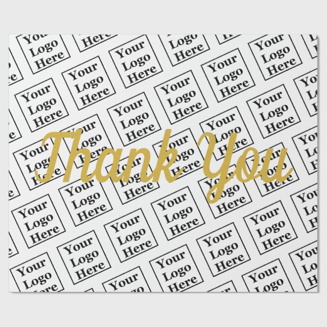 Thank You Faux Gold Script Your Logo Here Template Wrapping Paper (Flat)